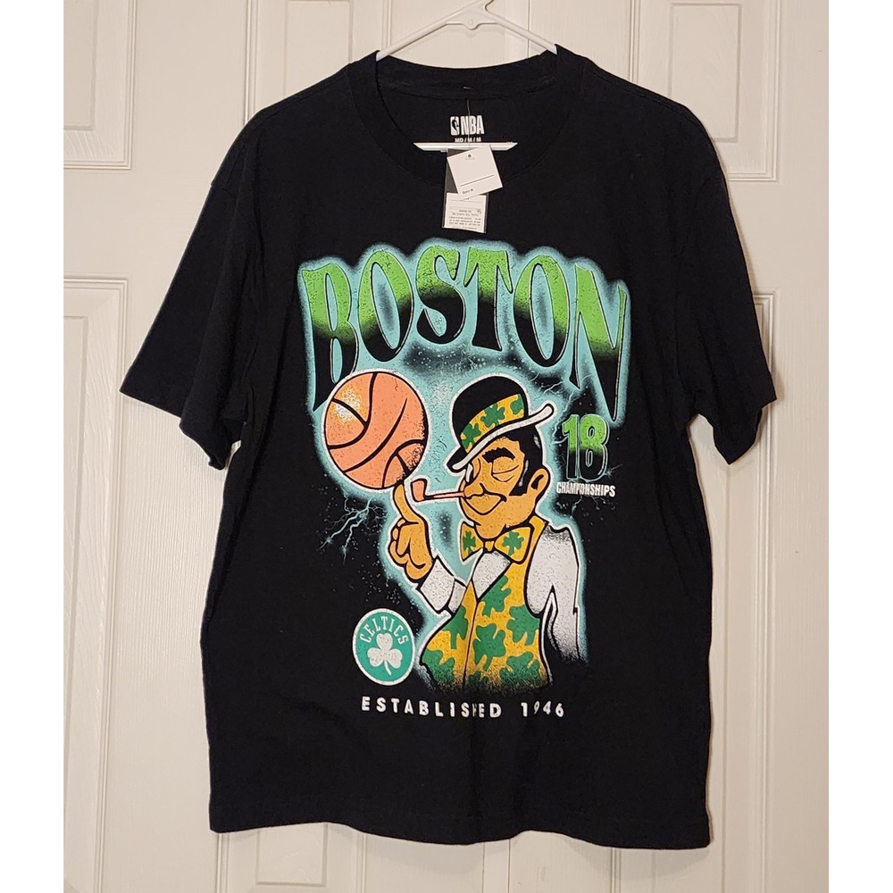 NBA Boston Celtics 18 Championships T-Shirt Mens Medium Black Boxy Fit NWT